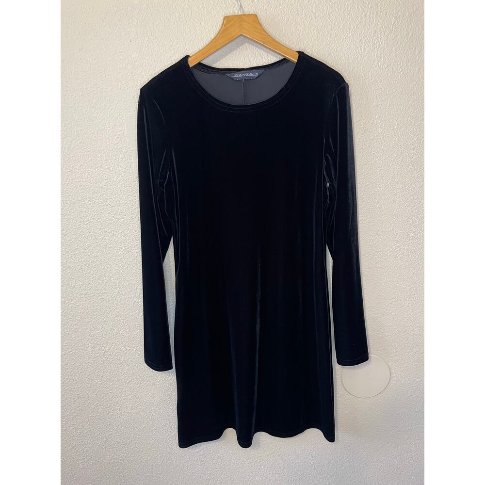 Jonathan Martin Black Velvet Long Sleeve Romantic Mini Shirt Dress Size Medium - Picture 2 of 9